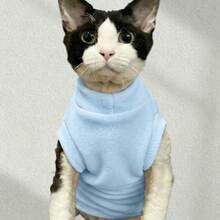 Hairless Cat Develon Fleece Undershirt, Candy Color Series Vest For Sphynx Cat, Comfortable High Elasticity Thermal Lined Warm - Baby Blue - View 2