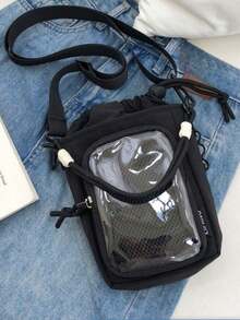 Kawaii Mini Ita Bag Drawstring Closure Clear Front Ita Bag Water Bottle Bag With Insert Panel Detachable Handle Crossbody Small Bag Cute Handbags Tote - Black - View 6