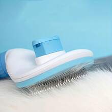 3PCS Pet Cleaning Set (Floating Hair Brush + Flea Comb + Pet Finger Toothbrush) Universal For Cats And Dogs, One-Click Self-Cleaning Hair Removal Comb, Grooming Hair To Reduce Shedding, Easy To Clean And Maintain Fur, Blue And White Design Pet Grooming Tool - Grey - View 5