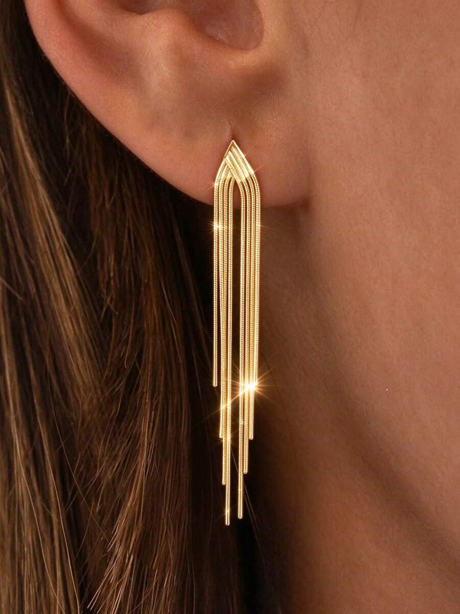 1 Pair Vintage Style Women's Gold Tassel Elegant Multi-Function Earrings - Gold - View 1