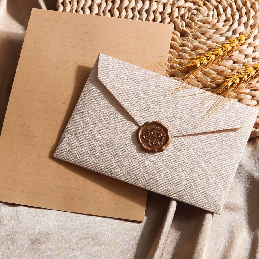 2/10/16/32/64pcs Luxury Linen Envelope And Letter Set, Includes Wax Seal, Self-Adhesive Closure, Suitable For DIY Gifts, Wedding Party Holiday Invitations, Back To School Envelope Exchange (Please Refer To Product Detail Images For Set Contents) - A - View 1