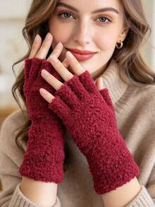 Autumn/Winter Solid Color Thermal Lined Thick Gloves, Soft Elastic Gloves, Suitable For Typing, Driving, Office And Outdoor Wear - Multicolor - View 13