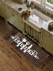 1pc American Style Wood Grain Letter Kitchen Rug, 3.5mm Thick, Cuttable, Cushioned Anti-Fatigue, Non-Slip Absorbent Decorative Mat For Kitchen, Bathroom, Entryway, Hallway, Outdoor Garden - Multicolor - View 14
