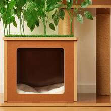 175cm Tree Design Cat Tree, Cat Tree With Detachable Artificial Leaves, 2 Cat Caves, 2 Platforms, Sisal Scratching Posts, Soft Cushion, Cat Furniture For Multiple Cats, Brown/Green - Green - View 3