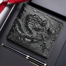 RFID Blocking Vintage Men Wallet Genuine Leather 3D Printed Dragon Card Holder Wallet Pocket Purse - Multicolor - View 5