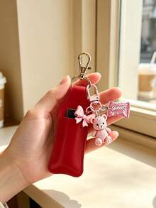 Tas Lipstik Modis, Kemasan Kecil Portabel untuk Semprotan Parfum Mulut Tunggal, Sarung Kulit Merah, Gantungan Kunci, dengan Liontin Beruang, Cocok Sebagai Hadiah - MultiWarna - View 3