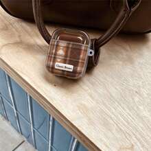 1pc Vintage Brown Coffee Plaid Print TPU Earphone Case With Hanging Hole Design, Minimalist British Style Classic Plaid Pattern, High-Definition Printing Resistant To Fading, Rounded Edge Treatment, Lightweight Soft Material, Fits Earphone Contour, Does Not Affect Earphone Opening/Closing And Charging, Built-In Hanging Hole Compatible With Hanging Chain, Compatible With Apple Earphones, 3C Accessory For Students And Commuters Daily Outfit - Brown - View 6