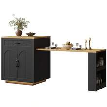 Extendable Kitchen Island With Dining Table, Multifunctional Storage Cabinet With Drawers,, Wine Rack, Kitchen & Dining Room - Black + MDF - View 11