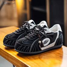 New Men's Colorblock Thick Sole Casual Running Shoes, Breathable, Vintage Street Style, Suitable For All Seasons - Black - View 7