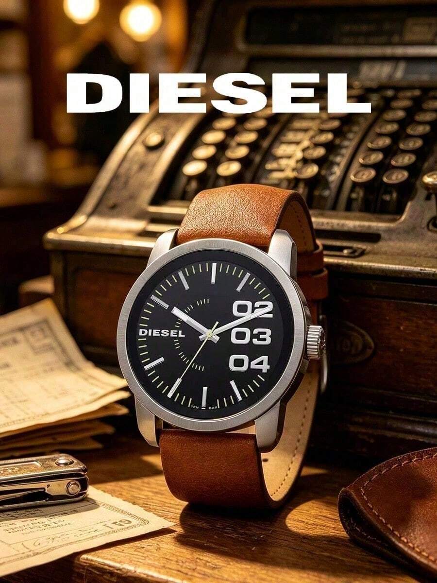 Diesel DZ1513 Men's Gift Quartz Watch, Vintage Large Number Dial Design, Casual Retro Style Men's Wristwatch - one-size - View 1