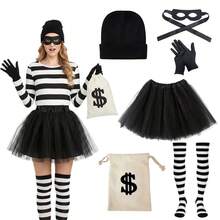 6pcs Women's Robber Costume Set, Includes Hat, Gloves, Eye Mask, Canvas Money Bag And Striped Socks, Suitable For Adult Halloween Cosplay, World Book Day, Costume Party - Multicolor - View 2