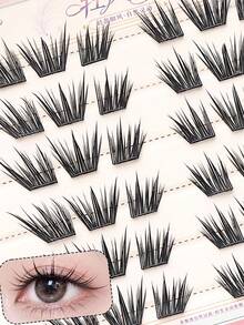 New Chinese Fox-Style Double-Curved Segmented False Eyelashes, Natural Double-Curved, Golden Ratio For Eyes, Naturally Curly, Giving Charming Eyes, Beginner-Friendly False Eyelashes, Segmented Eyelashes, Length 9-14mm - C - View 2