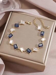 1pc Luxury Rhinestone Zirconia Diamond Rhombus Bracelet For Women, 2 Colors Available, Summer Fashion Beach Accessory, Suitable For Daily Wear, Office Commute, Small Gift For Female Friends - Exquisite Bracelet - View 7