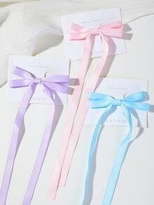 19/1pc Girls Dopamine Color Fabric Ribbon Bow Hair Clip Back Of Head Hair Accessory Super Fairy Ribbon Small Bow Hair Clip Five-Pointed Star BB Clip Hair Accessory Daily Use - Multicolor - View 4