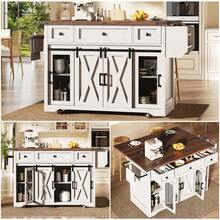Kitchen Island Trolley With Extendable Worktop, 91cm Working Height, White/Black, Load Capacity Up To 75kg - White + MDF - View 1