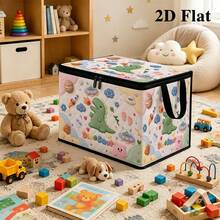 1pc 2D FLAT New Felt-Like Texture Green Dinosaur Alien UFO Space Fantasy Print Storage Box, Clothes & Bedding Storage, Toy Storage, Moving Storage, Wardrobe Organization, Underbed Storage, Foldable Zipper Storage Box, Fantasy Style Storage Container, Fabric Storage Organizer, Home Space-Saving Storage Bag - A - View 1