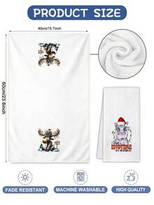 2pcs Kitchen Absorbent Towels, Made Of Polyester Material, Christmas Fun Reindeer And Hippo Pattern Print, Suitable For Kitchen And Bathroom, Ideal Choice For Housewives And Family Gatherings, High Cost-Effective Home Supplies, Great Room Decoration. - Multicolor - View 4