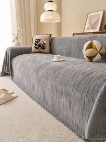 1pc Solid Color Textured Tassel Sofa Cover, All-Season Non-Slip Full Coverage Sofa Protector, Pet-Friendly Anti-Scratch Sofa Cover, Machine Washable Room Decor, Sofa Cover Suitable For Living Room L-Shaped Sofa, Single Sofa, Loveseat, 3-Seater Sofa, 4-Seater Sofa And Sectional Sofa (Sold Separately) - Grey - View 2