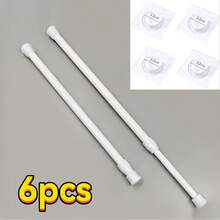 6pcs No-Drill Telescopic Rod Set, Multi-Purpose Hanging Rod For Bathroom Curtains, Wardrobe, Clothes, Easy Installation Without Damaging Walls, Storage Solution For Rental And Small Apartments - 2pcs White + 4pcs Fixator - View 1