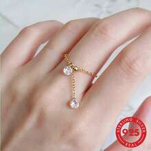 falinne S925 Sterling Silver Tassel Chain Ring, Slidable Adjustable Dainty Dangling Soft Band Finger Ring For Women Gift For Best Friend Birthday Anniversary - Double Zirconia Mini Tassel Chain Ring - View 1