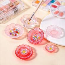 3pcs/1set Mini Flower-Shaped Nail Brush Cleaning Tray, Creative Petal Nail Brush Cleaning Cup, Multi-Functional Nail Art Rhinestone & Pearl Storage Box, Nail Brush Cleaning Box - Multicolor - View 5