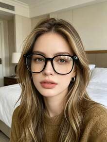 1/2pcs Women's Leopard Print Bohemian Style TR Material Oversized Clear Glasses, Suitable For All Seasons - Multicolor - View 1