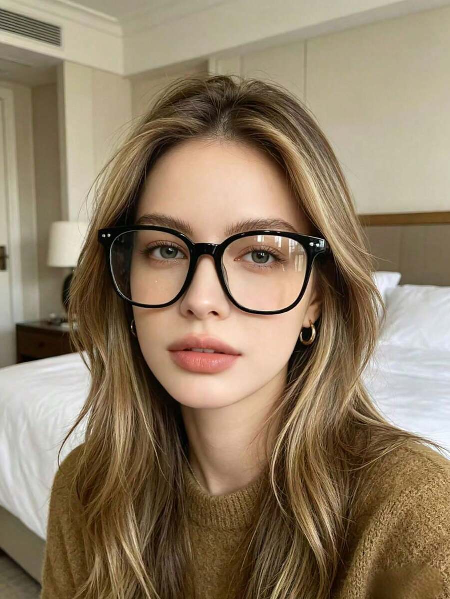1/2pcs Women's Leopard Print Bohemian Style TR Material Oversized Clear Glasses, Suitable For All Seasons - Multicolor - View 1
