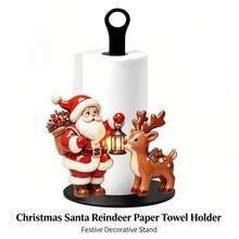 Christmas Paper Towel Holder Set With Santa Claus And Reindeer Figurines, Holiday Kitchen Napkin Holder, Suitable For Holiday Home Decor, Christmas Gift - Multicolor - View 6