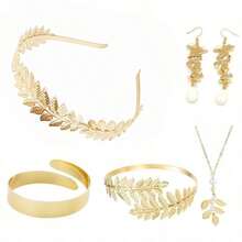 6pcs Greek Goddess Costume Accessories Set, Includes Roman Toga Robe, Headpiece, Armbands, Bracelets, Earrings, Women's Role Play Props, Gold - Multicolor - View 6