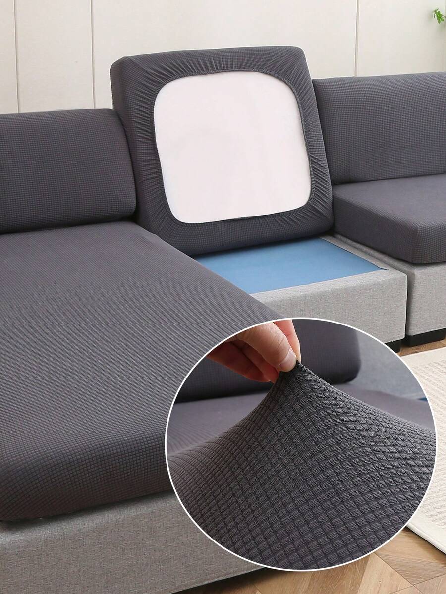 1pc Solid Color High Elasticity Removable Machine Washable Autumn/Winter Sofa Seat Cushion Cover, Suitable For Living Room Polyester Sofa Seat Cushion Cover Backrest Cover - Coffee Brown - View 1