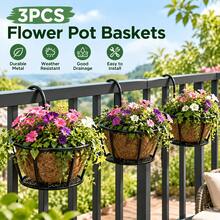 4pcs Hanging Railing Planter, Black Metal Flower Pot Holder, Weather-Resistant Iron Plant Hanging Basket, Suitable For Balcony Fence, Porch And Outdoor Garden Decoration - Multicolor - View 8