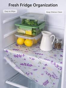 4Pcs Fridge Mats, Easy Wipe Surface For Refrigerator Shelves, Lavender Floral Print, Non Slip Kitchen Liner, Cabinet Drawer Protective Pad Home Organizer - Lavender Pattern - View 7