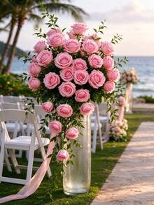 100pcs Artificial Pink Rose, Fake Flowers, Suitable For DIY Wedding Bouquet, Tabletop Decor, Bridal Shower, Valentine's Day Decoration, Party Decor, Home Decor And More - Pink - View 12
