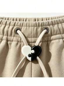 Puzzle Heart-Shaped Drawstring Lock, 2pcs Split Heart Stoppers, Plastic Toggle Buckle, Suitable For Sweatpants, Hoodies, Backpacks, Clothing Accessories, Drawstring Lock Replacement Parts, For Drawstring Repair, Couple Valentine's Day Gift - A - View 5
