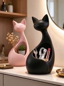 Cute Cat-Shaped Ceramic Multi-Functional Succulent Planter, Jewelry & Pen Holder, Desktop & Windowsill Decor, Home & Office Gift - Multicolor - View 3