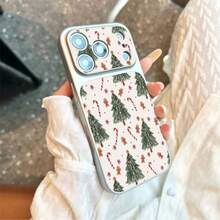 1pc TPU Material Healing Christmas Tree Gingerbread Man Pattern Phone Case Compatible With IPhone 17 Pro Max/17/16 Pro Max/15/14/13/12/11 Full Coverage Shockproof Soft Shell Protective Cover - Silver - View 4