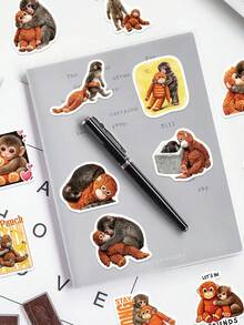 50pcs Punch Monkey Stickers, Funny Monkey Vinyl Stickers, Suitable For Water Bottles, Laptops, Phone Cases, Skateboards, Luggage, Notebooks, Phones - Multicolor - View 6