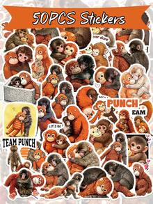 50pcs Punch Monkey Stickers, Funny Monkey Vinyl Stickers, Suitable For Water Bottles, Laptops, Phone Cases, Skateboards, Luggage, Notebooks, Phones - Multicolor - View 1