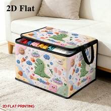 1pc 2D FLAT New Felt-Like Texture Green Dinosaur Alien UFO Space Fantasy Print Storage Box, Clothes & Bedding Storage, Toy Storage, Moving Storage, Wardrobe Organization, Underbed Storage, Foldable Zipper Storage Box, Fantasy Style Storage Container, Fabric Storage Organizer, Home Space-Saving Storage Bag - A - View 5