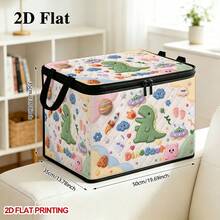 1pc 2D FLAT New Felt-Like Texture Green Dinosaur Alien UFO Space Fantasy Print Storage Box, Clothes & Bedding Storage, Toy Storage, Moving Storage, Wardrobe Organization, Underbed Storage, Foldable Zipper Storage Box, Fantasy Style Storage Container, Fabric Storage Organizer, Home Space-Saving Storage Bag - A - View 11