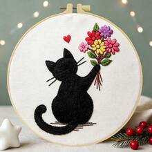 15*15cm/5.9*5.9in 20*20cm/7.9*7.9in,Happy Cats Embroidery Kit, DIY Handmade Embroidery Set For Adult Beginners, Home Gift, Women's Sewing Gift, Including User Manual, Printed Pattern Fabric, Embroidery Frame, Needle And Thread. - Happy Cats - View 6