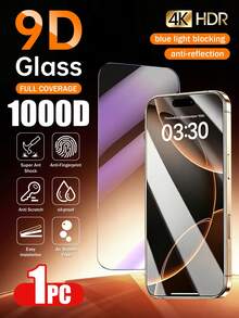 1pc Tempered Glass Screen Protector Compatible With Iphone DUO 18 Pro Max 17 Pro Max, Anti-Blue Light, Compatible With IPhone 17 Pro/16/16 Plus/15 Pro/15/14/13/12/11/XR/XS, Full Coverage | Eye Protection | Anti-Fingerprint | Compatible With Phone Cases - Clear - View 1