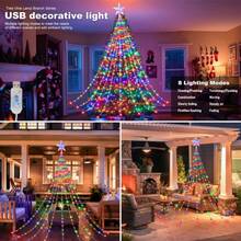 USB Christmas Tree Star Waterfall Lights, Popular Holiday Decoration Lights With Star-Shaped Pendant, Hanging Light Strings Create Beautiful Waterfall Lighting Effect. Available In 3 Specifications, 2M 196LEDs Version With 9 Light Strips, Multi-Layered Hanging Design. USB Powered, Plug And Play, Compatible With Power Bank, Adapter, Computer USB Port - USB Christmas Tree Star Waterfall Lights - View 10