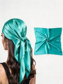 1pc Solid Color Faux Silk Small Square Scarf Hair Band For Cycling, Suitable For Daily Wear - Cadet Blue - View 8