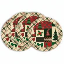 1pc/1set, Pine Tree, Bow, Plaid Pattern, Christmas Linen Placemat, Placemat Table Runner Set, 35cm Round/33*183cm Seasonal Kitchen Dining Table Decor, Christmas Home Decor - Multicolor - View 5