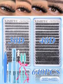 640/608/544 Clusters False Eyelashes Kit, With Lash Glue And Sealant, Tweezers, Brush, Mixed Lashes Easy To Use Beginner Friendly, Soft Natural Thick Classic Lash Extension Kit, Suitable For Daily, Wedding, Party, Cosplay Makeup - Multicolor - View 18