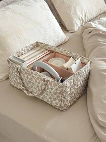 Vintage Floral Fabric Handheld Storage Basket With Multi-Compartment Design For Clothes And Sundries - Multicolor - View 5
