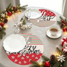 2pcs/4pcs/6pcs/8pcs Christmas Pattern Happy Holiday Kitchen Dining Table Placemats Round Table Mats Round Tablecloth Holiday Tabletop Decor 13.7in X 13.7in Seasonal Home Decor Round Design Holiday Decoration Thickened Linen Material - Multicolor - View 5