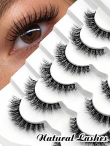 Sibeuna 6 Pairs Natural Lashes,Kitten Eye False Eyelashes,Cat Eye Lashes,Clear Band Faux Mink Lashes,Reusable,For Daily Style Eye Makeup,Beginner-Friendly,Full Strip Lashes - Black - View 1