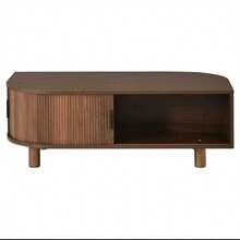 Walnut-Colored Living Room Coffee Table 100*50*35 Cm With 2 Sliding Doors, With Storage, Wooden Legs, Made Of MDF With A Load Capacity Of Up To 30 Kg, Side Table, Sofa Table, Coffee Table, Tea Table - Walnut Wood Color - View 5